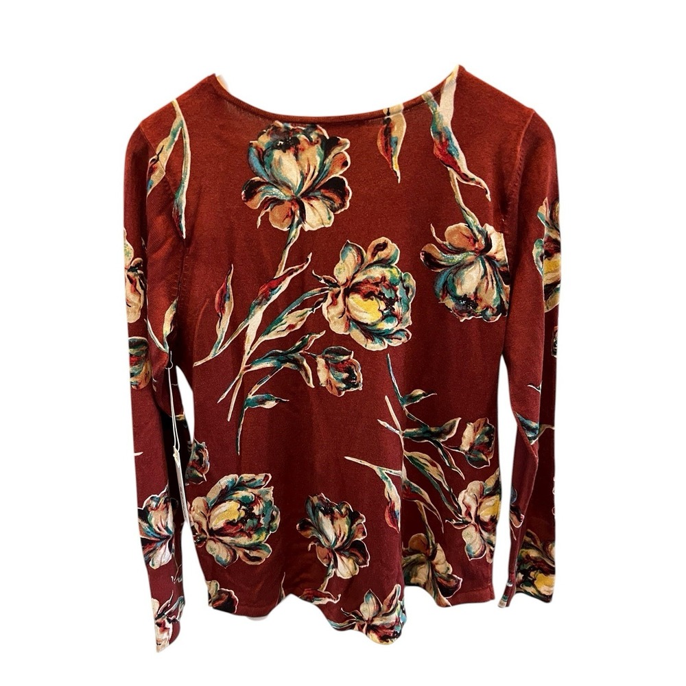 Chicos Floral Impress V-Neck Sweater Pullover Rayon Blend 0 Small Multicolor NWT - Picture 4 of 8